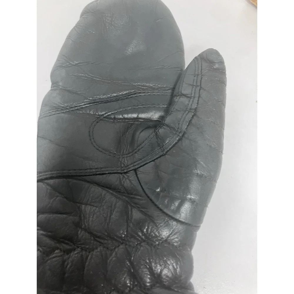 VTG Beconta Horsehide Leather Ski Gloves Japan Black Ribbed Apres Ski Ladies M